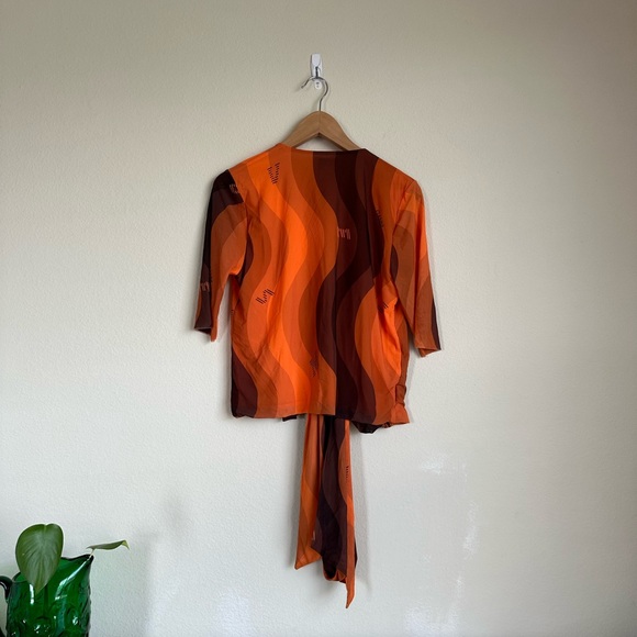 Ganni Orange Printed Mesh Wrap Top - Picture 11 of 13